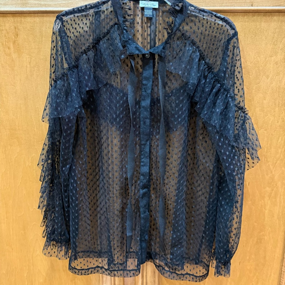 Tasha Polizzi Black Sheer Ruffle Blouse